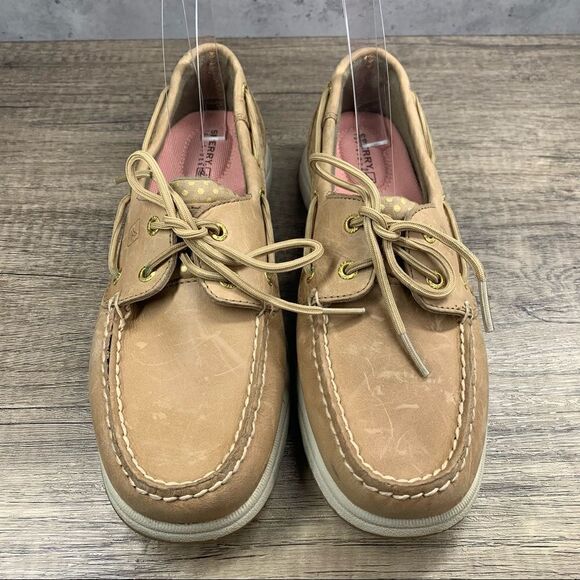 Sperry Top-Sider “Intrepid” Women's Leather~Dot Linen/Gold~Boat Shoes~Size 7.5 - Picture 4 of 11